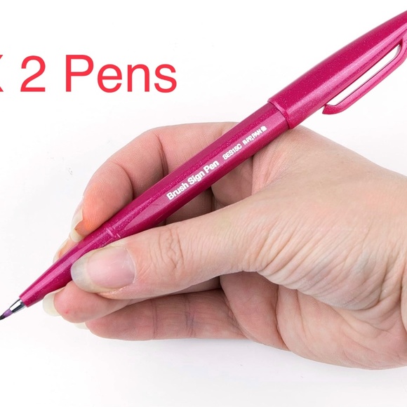 Pentel Fude Touch Art Sign Pen, Flexible Brush Tip Marker BURGUNDY Set of 3 Pens - Picture 12 of 12